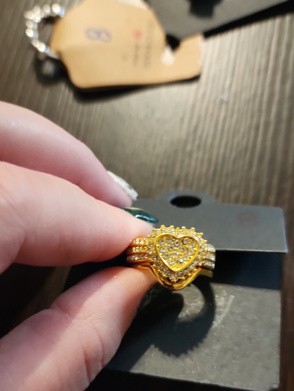Gold Heart Crystal Stackable Ring - Women Jewelry